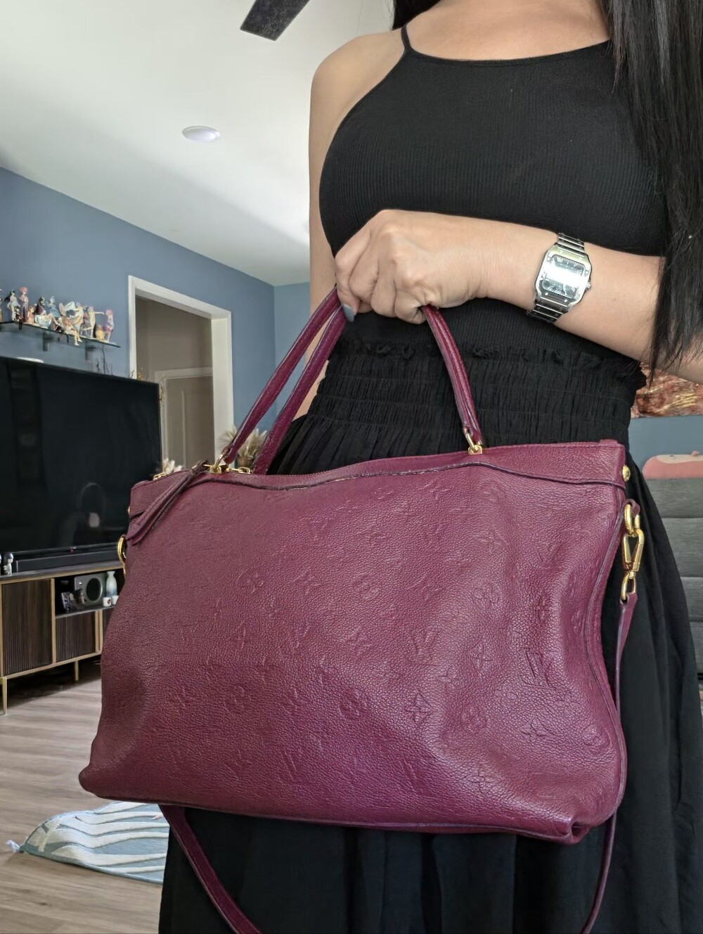 Authentic Louis Vuitton Empreinte Luxurious Burgundy Leather Tote Bag